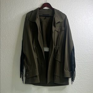 BCBGMaxazria Stafford Fringe Utility Jacket Parka in Dark Olive Sz S